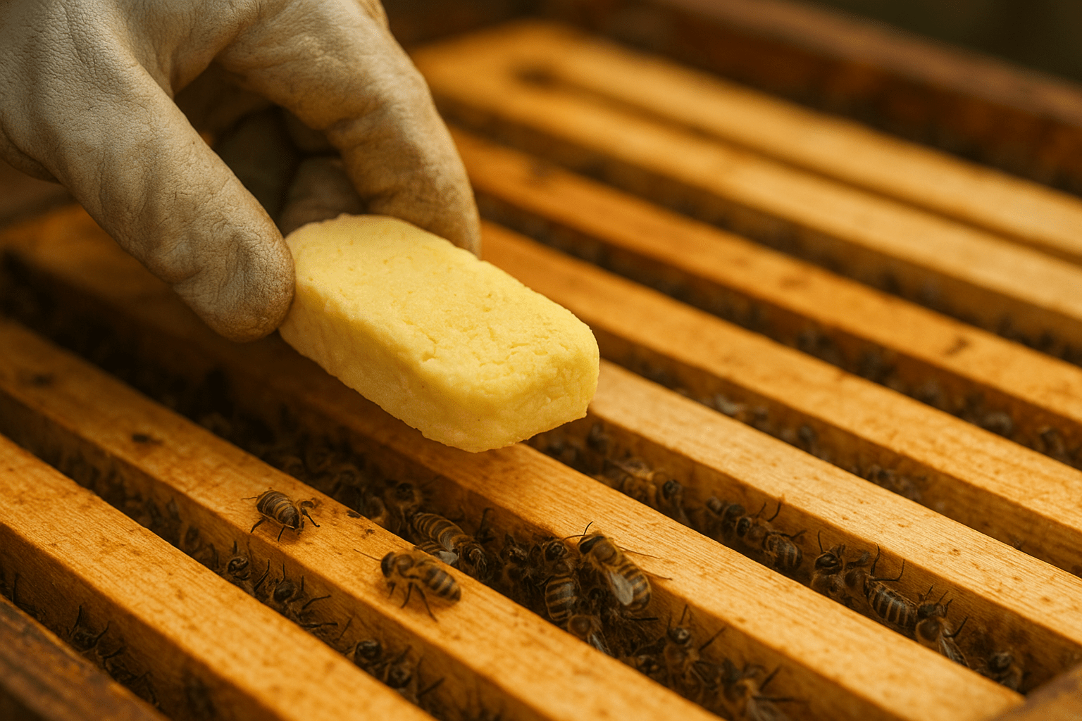 Beekeeper with pollen patty